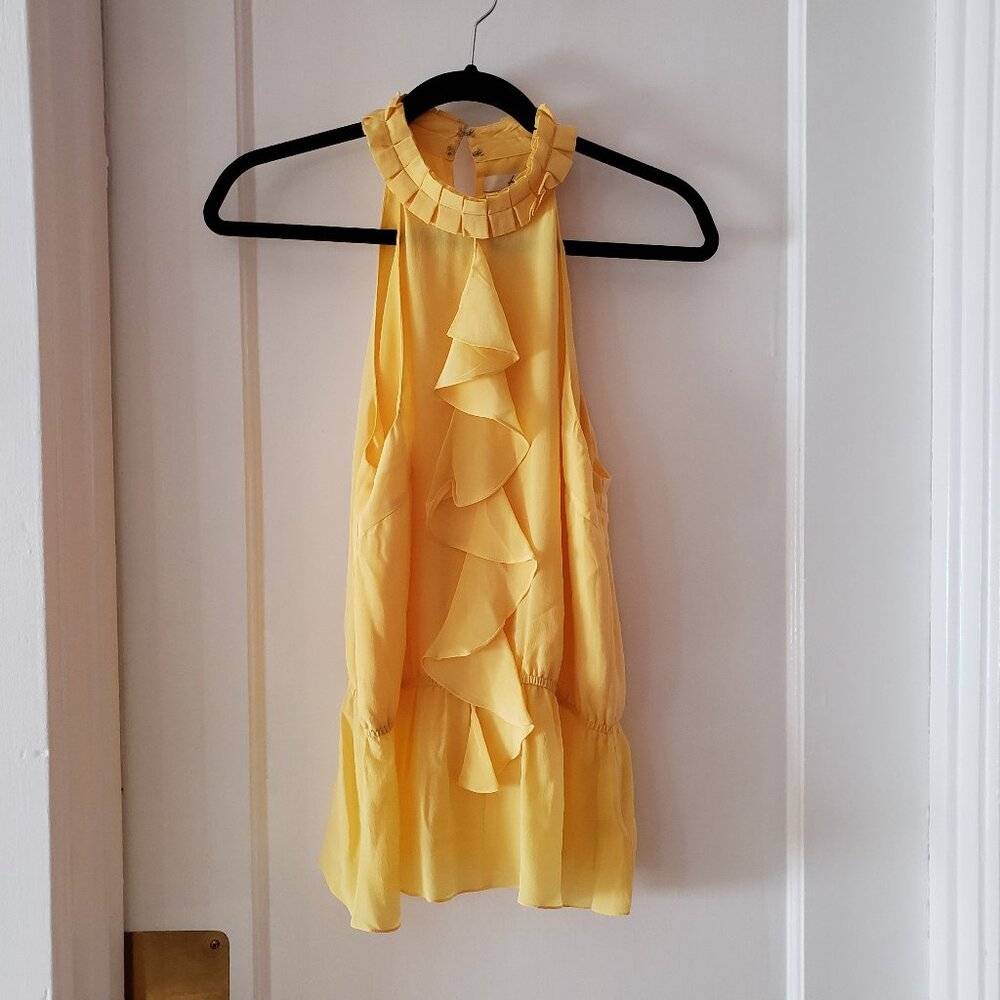 Forever 21 100% Silk Ruffle Halter Top Peplum Blouse Size M Cheddar Yellow